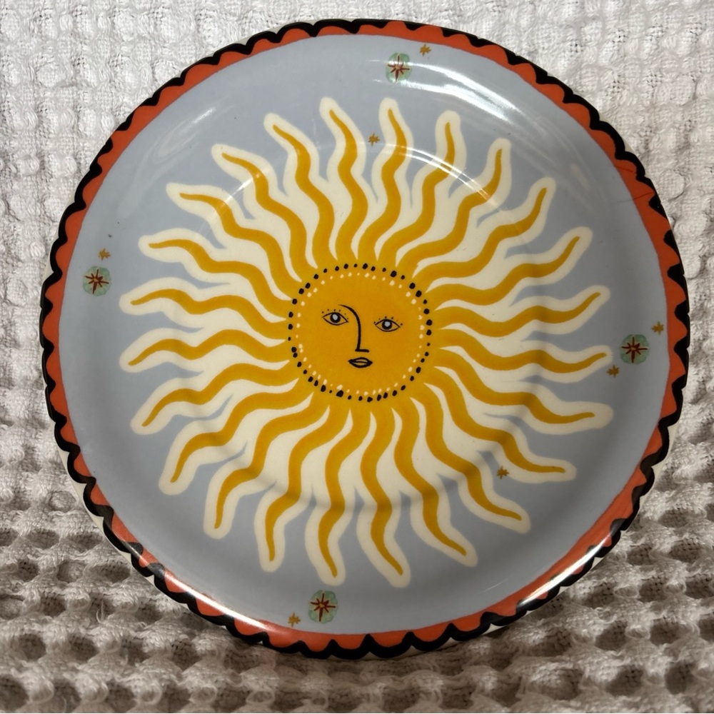 Anthropologie FORTUNE Dessert Plate Hand-painted Celestial Bodies Sun Guide blue